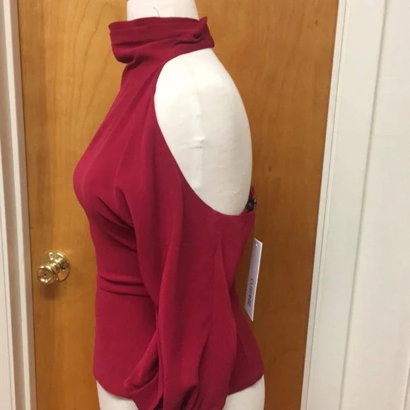 Cushnie new with tags dark raspberry high neck cold shoulder open back top. - Picture 4 of 4